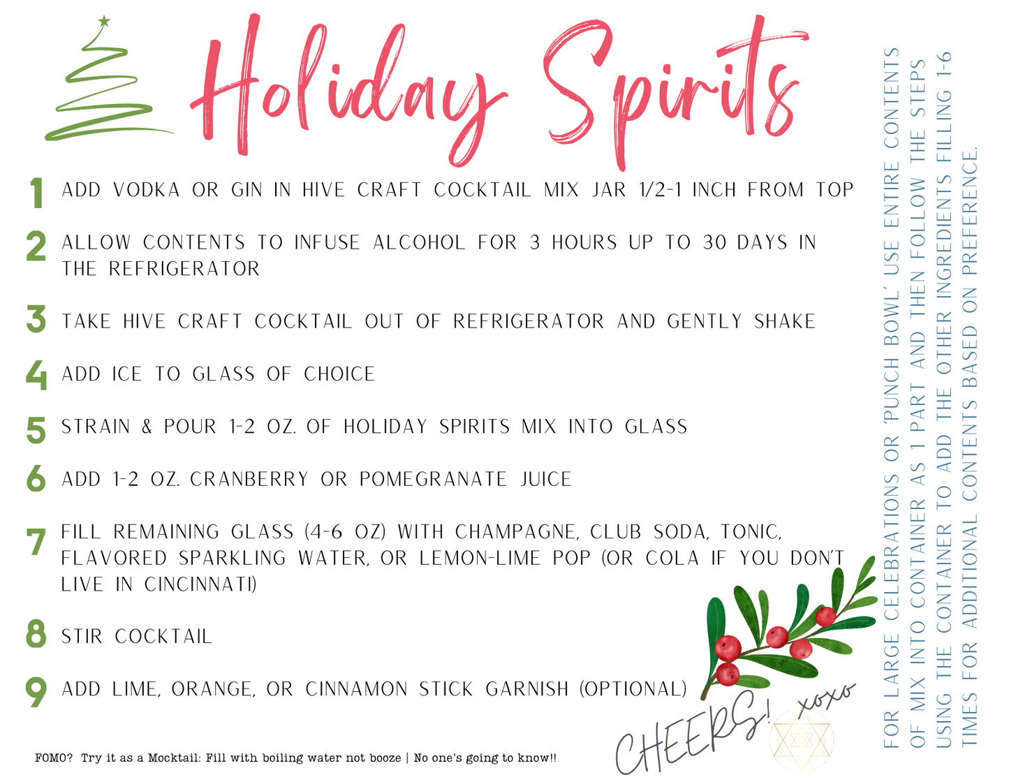 Hive Craft Cocktails Holiday Spirits - Festive Blend from Thanksgiving through New Year's Celebrations